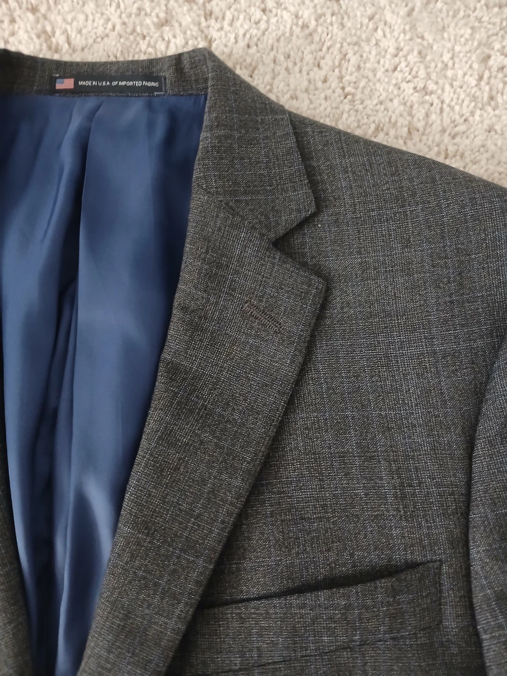 Hart Schaffner Marx Gray Plaid Men's Suit with Blue Lining